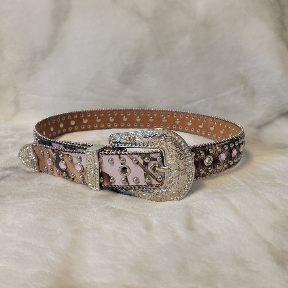 Nocona Leather Silver and Pink Studded Kids Belt